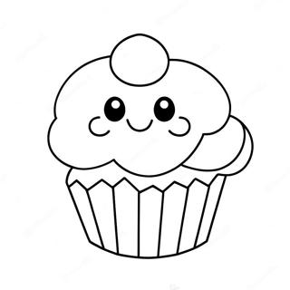 Cute Cupcake With Smiling Face Coloring Page रंग भरने वाले पृष्ठ