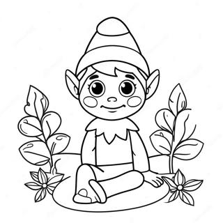 शेल्फ पर खुशमिज़ाज एल्फ रंग पेज रंग भरने वाले पृष्ठ