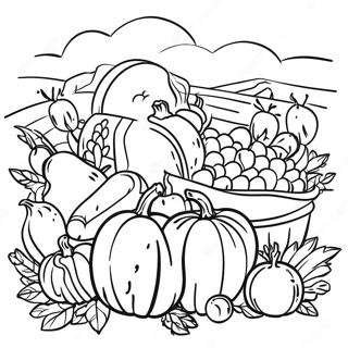 Harvest Feast With Friends Coloring Page रंग भरने वाले पृष्ठ